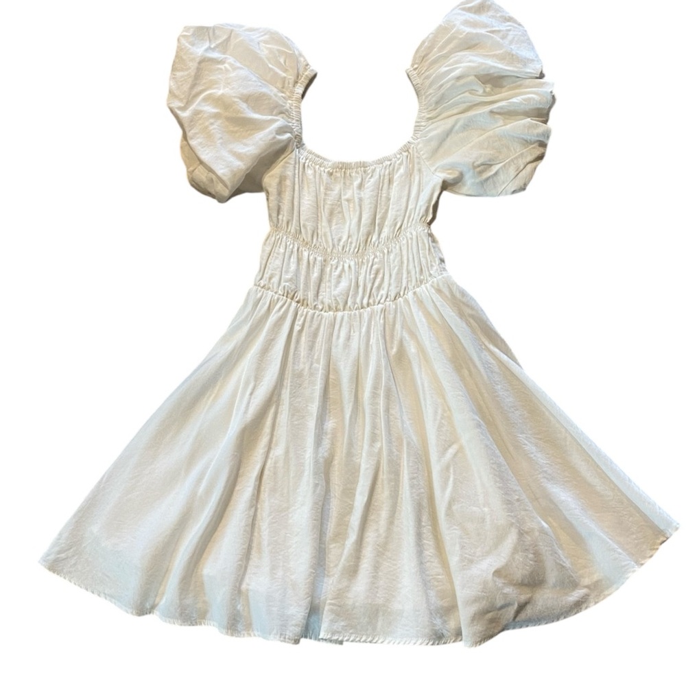 Charming White Puff Sleeve Kids Dress